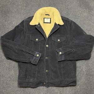 Old Navy Jacket Mens Medium Gray Corduroy Sherpa Lined Button Bomber Winter